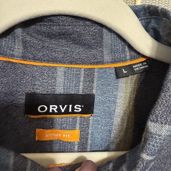 Orvis Active Fit Shirt Men’s L Blue Stripe Long Sleeve Button Down Performance - Picture 8 of 11